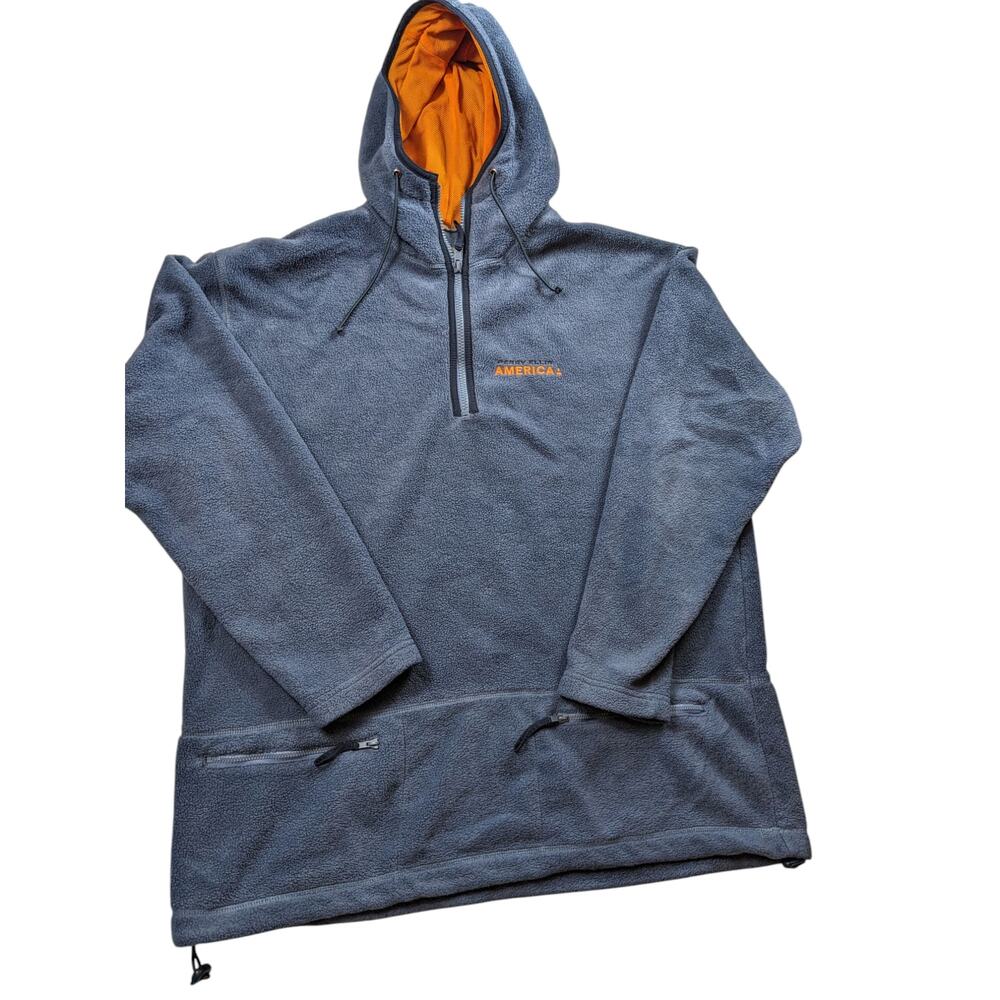 Perry Ellis Hoodie Mens Large Fleece Pullover Jacket Blue Zip Pockets Sweatshirt - Picture 6 of 16